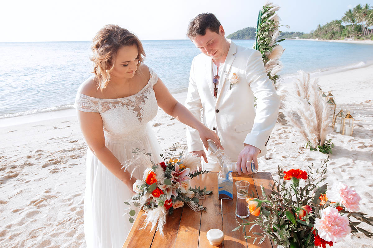 Unity Sand Ceremony on the Beach – Bride and Groom Together